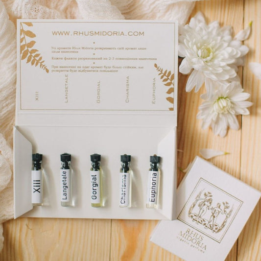 5 Echantillons de parfum bio pour femme - Rhus Midoria - Kit 3